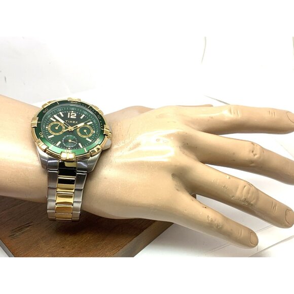 Timex Men's Watch TW2V78700 Quartz Green  Dial Two Tone Stainless Steel 45mm - Picture 5 of 15